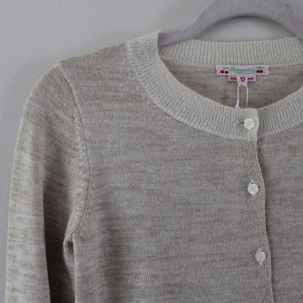 NWT Bonpoint Button Front Wool Mohair Long Sleeve Cardigan Sweater Neutral 12 - Picture 2 of 8